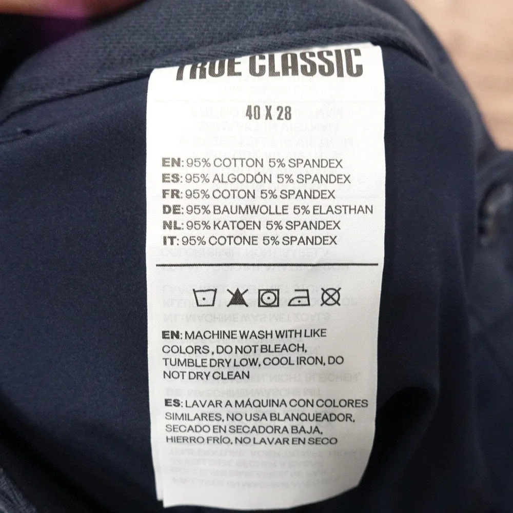 True Classic Pants Mens 40x28 Navy Straight Chino Knit Stretch Casual